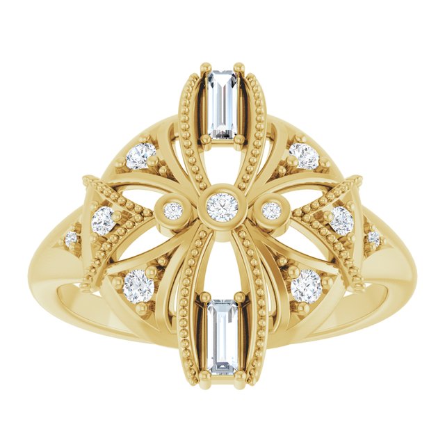 14K Yellow 1/4 CTW Natural Diamond Vintage-Inspired Ring